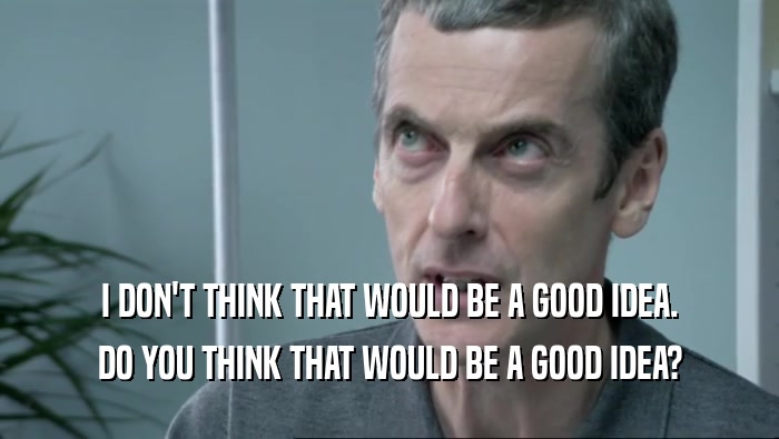 I DON'T THINK THAT WOULD BE A GOOD IDEA. DO YOU THINK THAT WOULD BE A GOOD IDEA? 