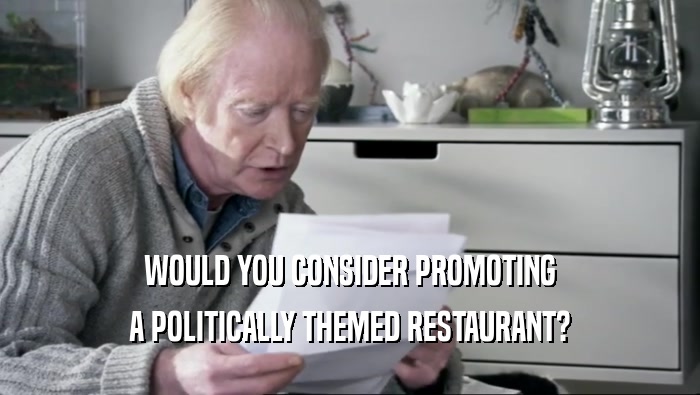 WOULD YOU CONSIDER PROMOTING A POLITICALLY THEMED RESTAURANT? 