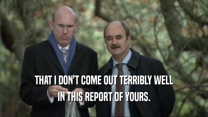 THAT I DON'T COME OUT TERRIBLY WELL IN THIS REPORT OF YOURS. 