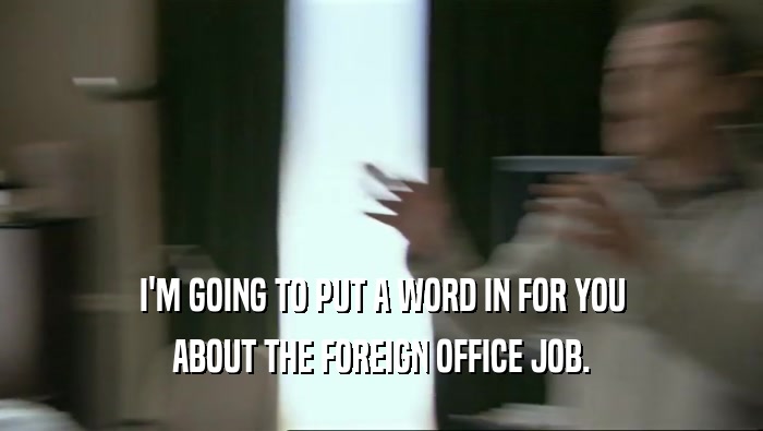 I'M GOING TO PUT A WORD IN FOR YOU ABOUT THE FOREIGN OFFICE JOB. 