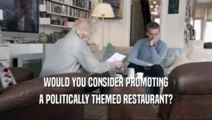 WOULD YOU CONSIDER PROMOTING A POLITICALLY THEMED RESTAURANT? 