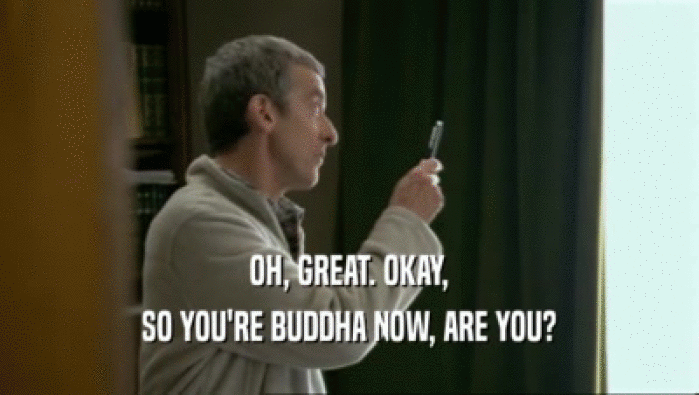 OH, GREAT. OKAY, SO YOU'RE BUDDHA NOW, ARE YOU? 