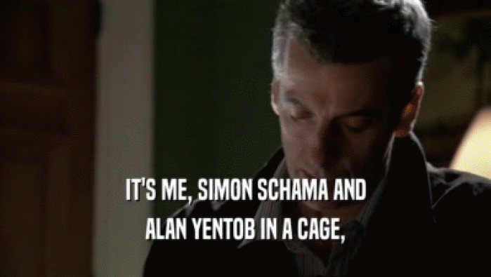 IT'S ME, SIMON SCHAMA AND ALAN YENTOB IN A CAGE, 