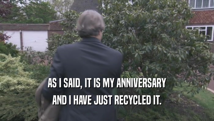 AS I SAID, IT IS MY ANNIVERSARY AND I HAVE JUST RECYCLED IT. 