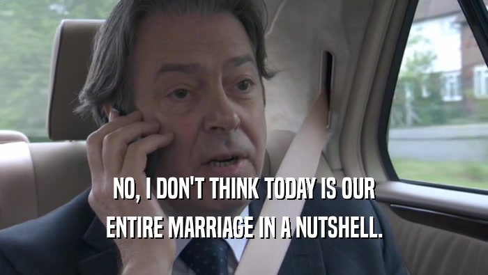 NO, I DON'T THINK TODAY IS OUR ENTIRE MARRIAGE IN A NUTSHELL. 