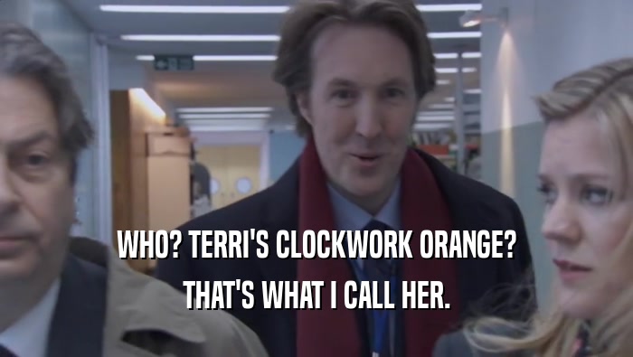 WHO? TERRI'S CLOCKWORK ORANGE? THAT'S WHAT I CALL HER. 