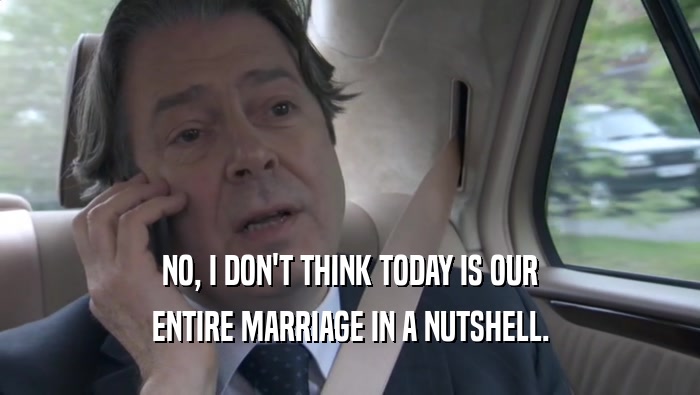NO, I DON'T THINK TODAY IS OUR ENTIRE MARRIAGE IN A NUTSHELL. 