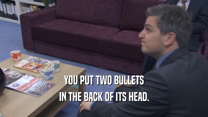 YOU PUT TWO BULLETS IN THE BACK OF ITS HEAD. 