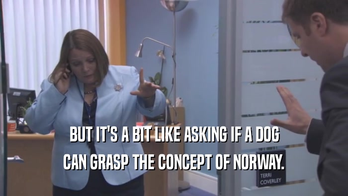 BUT IT'S A BIT LIKE ASKING IF A DOG
 CAN GRASP THE CONCEPT OF NORWAY.
 
