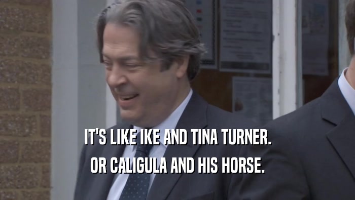 IT'S LIKE IKE AND TINA TURNER.
 OR CALIGULA AND HIS HORSE.
 