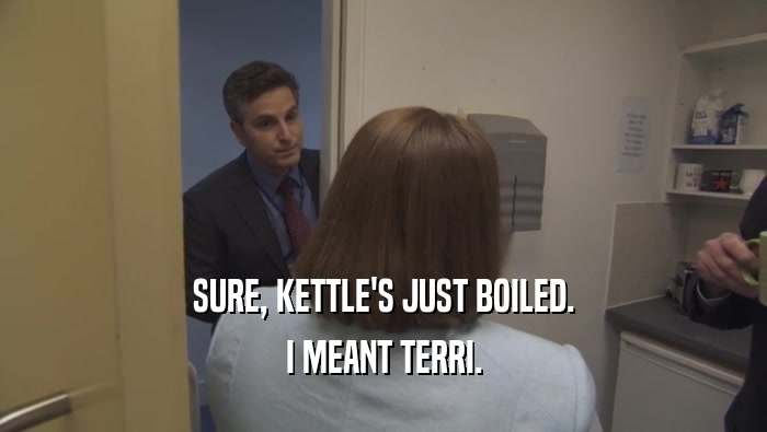 SURE, KETTLE'S JUST BOILED. I MEANT TERRI. 