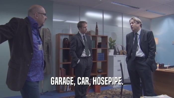 GARAGE, CAR, HOSEPIPE.  
