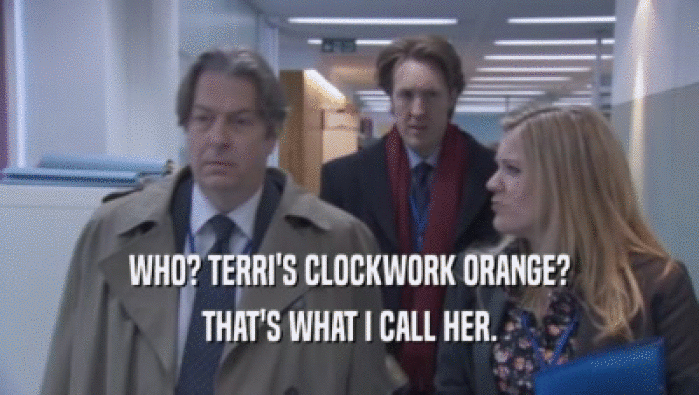 WHO? TERRI'S CLOCKWORK ORANGE? THAT'S WHAT I CALL HER. 