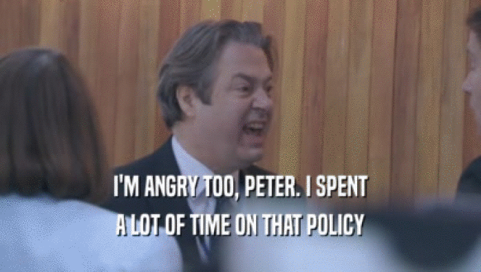 I'M ANGRY TOO, PETER. I SPENT
 A LOT OF TIME ON THAT POLICY
 
