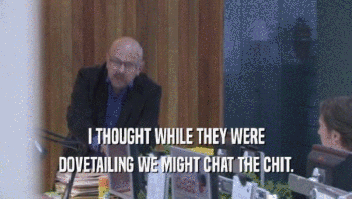 I THOUGHT WHILE THEY WERE DOVETAILING WE MIGHT CHAT THE CHIT. 
