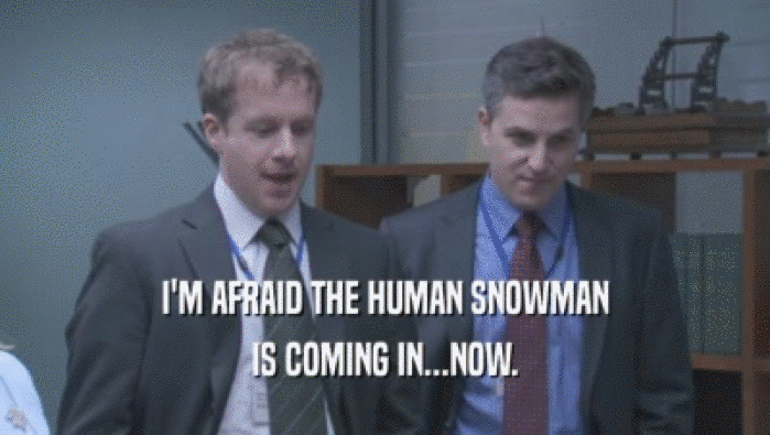 I'M AFRAID THE HUMAN SNOWMAN IS COMING IN...NOW. 