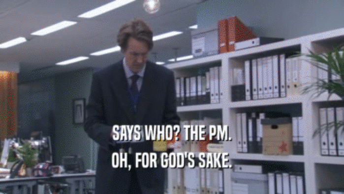SAYS WHO? THE PM. OH, FOR GOD'S SAKE. 