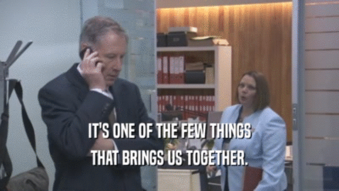 IT'S ONE OF THE FEW THINGS THAT BRINGS US TOGETHER. 