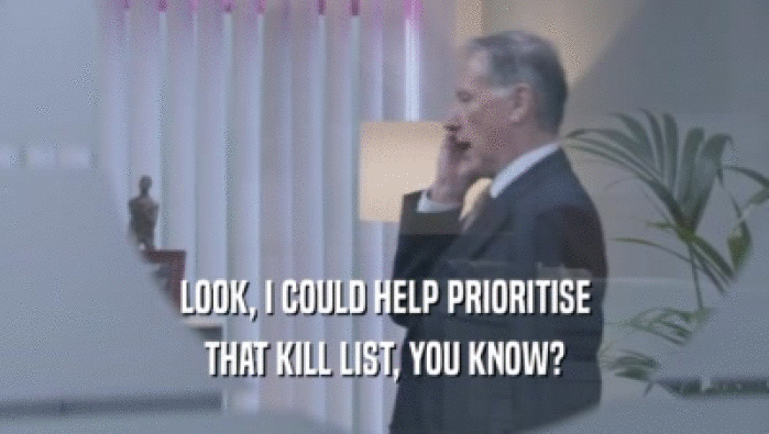 LOOK, I COULD HELP PRIORITISE THAT KILL LIST, YOU KNOW? 