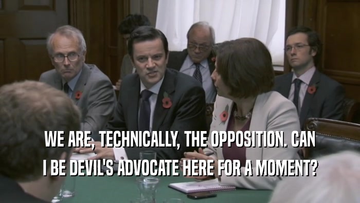 WE ARE, TECHNICALLY, THE OPPOSITION. CAN I BE DEVIL'S ADVOCATE HERE FOR A MOMENT? 