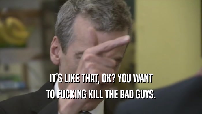 IT'S LIKE THAT, OK? YOU WANT TO FUCKING KILL THE BAD GUYS. 
