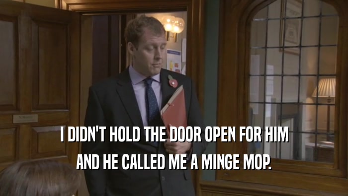 I DIDN'T HOLD THE DOOR OPEN FOR HIM AND HE CALLED ME A MINGE MOP. 