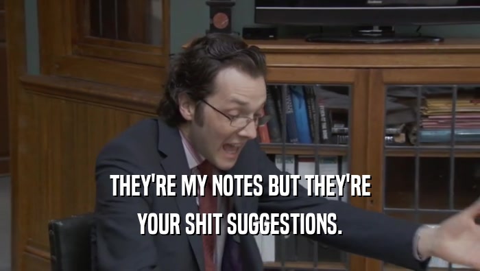 THEY'RE MY NOTES BUT THEY'RE YOUR SHIT SUGGESTIONS. 