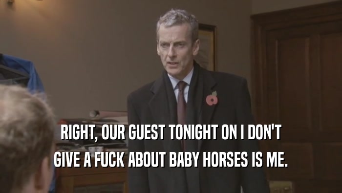 RIGHT, OUR GUEST TONIGHT ON I DON'T GIVE A FUCK ABOUT BABY HORSES IS ME. 
