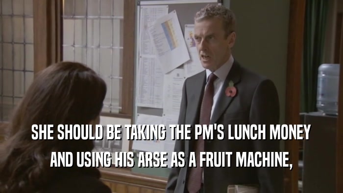 SHE SHOULD BE TAKING THE PM'S LUNCH MONEY AND USING HIS ARSE AS A FRUIT MACHINE, 