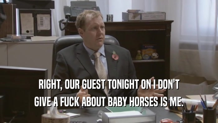 RIGHT, OUR GUEST TONIGHT ON I DON'T GIVE A FUCK ABOUT BABY HORSES IS ME. 