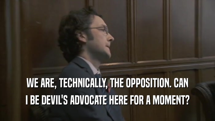 WE ARE, TECHNICALLY, THE OPPOSITION. CAN I BE DEVIL'S ADVOCATE HERE FOR A MOMENT? 