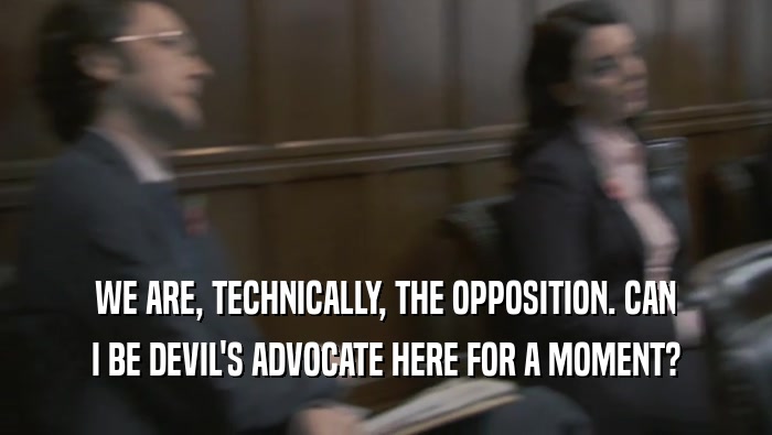 WE ARE, TECHNICALLY, THE OPPOSITION. CAN I BE DEVIL'S ADVOCATE HERE FOR A MOMENT? 