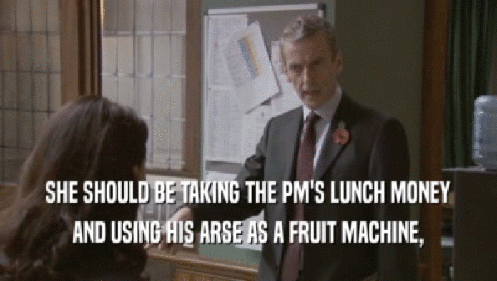 SHE SHOULD BE TAKING THE PM'S LUNCH MONEY AND USING HIS ARSE AS A FRUIT MACHINE, 