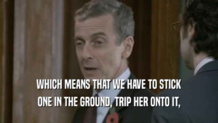 WHICH MEANS THAT WE HAVE TO STICK ONE IN THE GROUND, TRIP HER ONTO IT, 