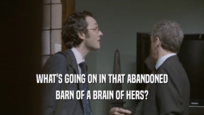 WHAT'S GOING ON IN THAT ABANDONED BARN OF A BRAIN OF HERS? 