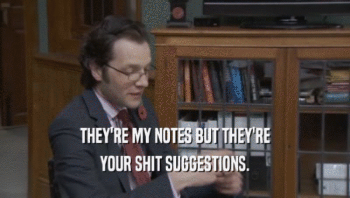 THEY'RE MY NOTES BUT THEY'RE YOUR SHIT SUGGESTIONS. 