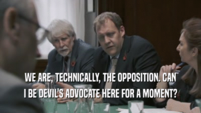 WE ARE, TECHNICALLY, THE OPPOSITION. CAN I BE DEVIL'S ADVOCATE HERE FOR A MOMENT? 