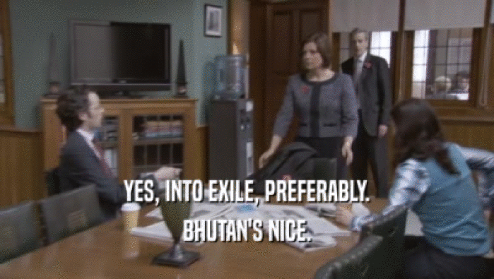 YES, INTO EXILE, PREFERABLY. BHUTAN'S NICE. 