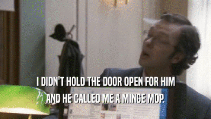 I DIDN'T HOLD THE DOOR OPEN FOR HIM
 AND HE CALLED ME A MINGE MOP.
 
