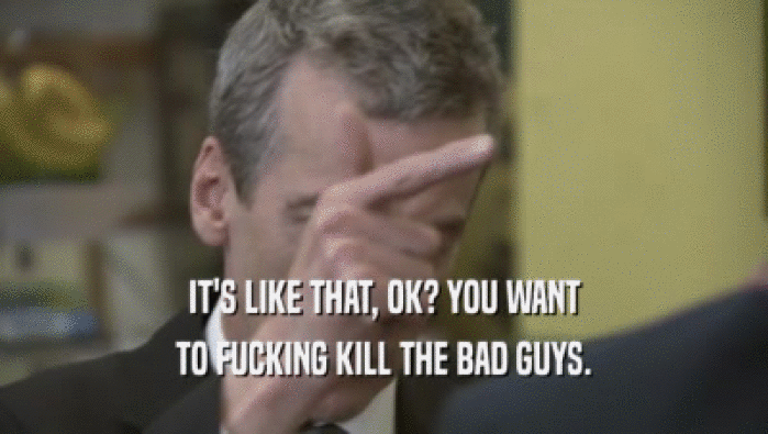 IT'S LIKE THAT, OK? YOU WANT TO FUCKING KILL THE BAD GUYS. 