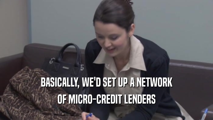 BASICALLY, WE'D SET UP A NETWORK OF MICRO-CREDIT LENDERS OF MICRO-CREDIT LENDERS