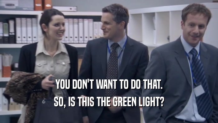 YOU DON'T WANT TO DO THAT. SO, IS THIS THE GREEN LIGHT? 