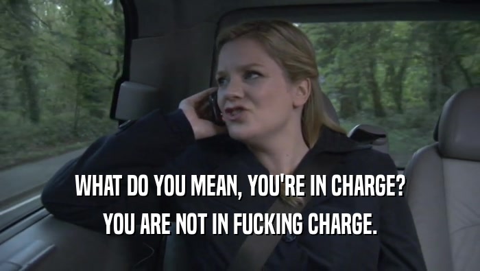WHAT DO YOU MEAN, YOU'RE IN CHARGE? YOU ARE NOT IN FUCKING CHARGE. 