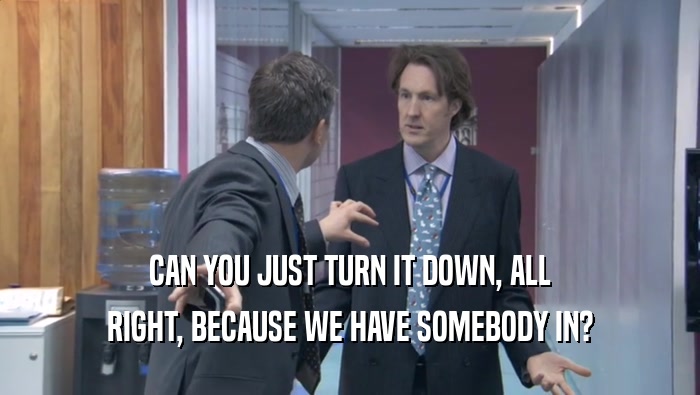 CAN YOU JUST TURN IT DOWN, ALL RIGHT, BECAUSE WE HAVE SOMEBODY IN? 