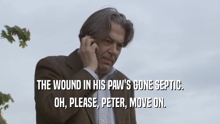 THE WOUND IN HIS PAW'S GONE SEPTIC. OH, PLEASE, PETER, MOVE ON. 