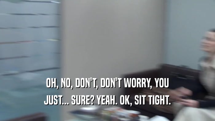 OH, NO, DON'T, DON'T WORRY, YOU JUST... SURE? YEAH. OK, SIT TIGHT. 