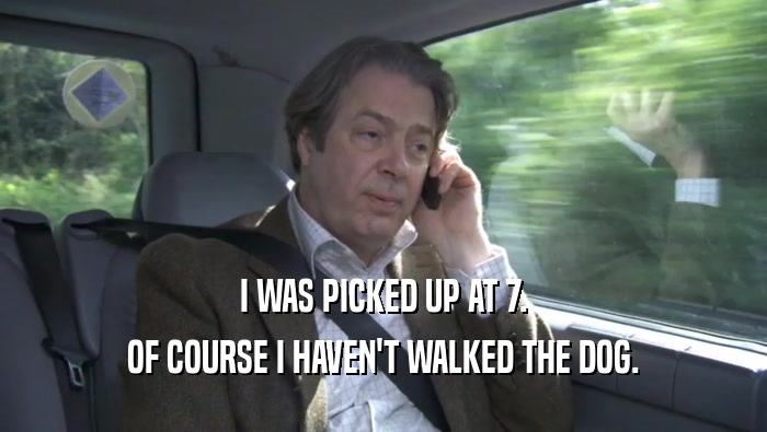 I WAS PICKED UP AT 7. OF COURSE I HAVEN'T WALKED THE DOG. 