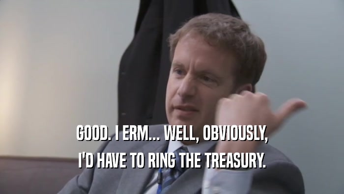 GOOD. I ERM... WELL, OBVIOUSLY, I'D HAVE TO RING THE TREASURY. 