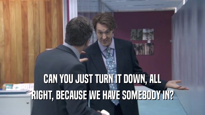 CAN YOU JUST TURN IT DOWN, ALL RIGHT, BECAUSE WE HAVE SOMEBODY IN? 