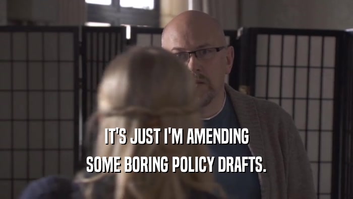 IT'S JUST I'M AMENDING SOME BORING POLICY DRAFTS. 
